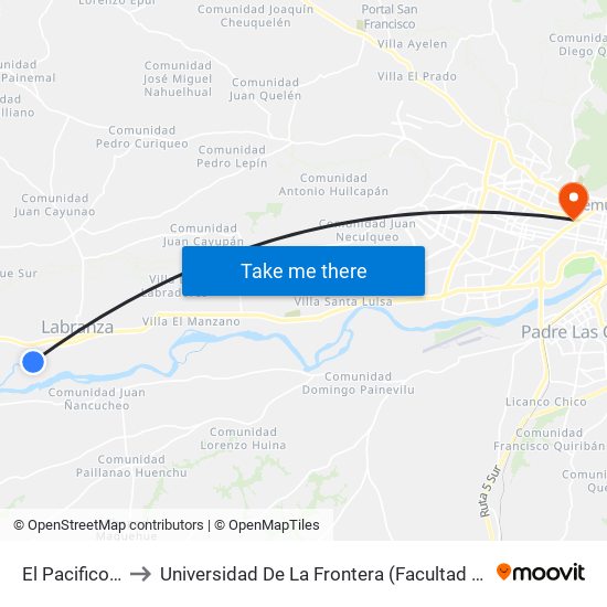 El Pacifico, 972 to Universidad De La Frontera (Facultad De Medicina) map