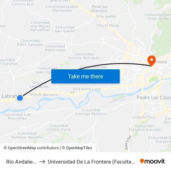 Río Andalien, 806 to Universidad De La Frontera (Facultad De Medicina) map