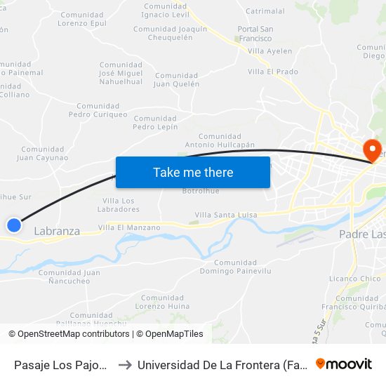 Pasaje Los Pajonales, 01484 to Universidad De La Frontera (Facultad De Medicina) map