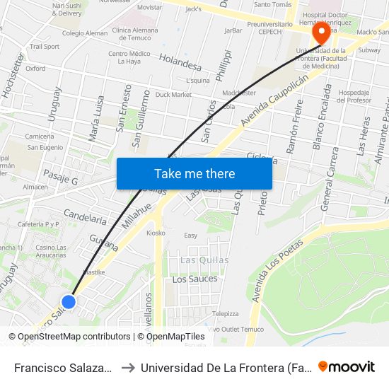 Francisco Salazar / Juan XXIII to Universidad De La Frontera (Facultad De Medicina) map