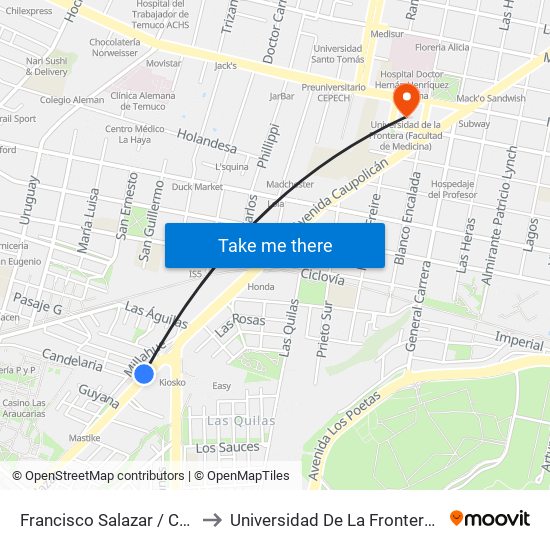 Francisco Salazar / Caupolican / Poniente to Universidad De La Frontera (Facultad De Medicina) map