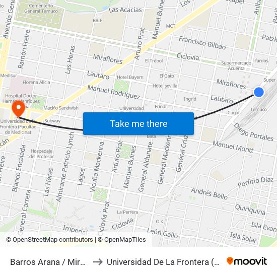 Barros Arana / Miraflores - Oriente to Universidad De La Frontera (Facultad De Medicina) map