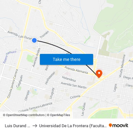 Luis Durand / Taital to Universidad De La Frontera (Facultad De Medicina) map
