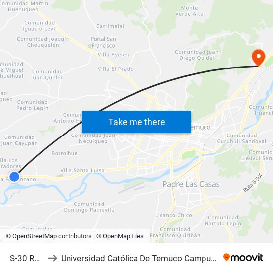 S-30 Rapiman to Universidad Católica De Temuco Campus Dr. Luis Rivas Del Canto map