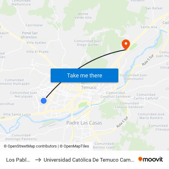Los Pablos, 02120 to Universidad Católica De Temuco Campus Dr. Luis Rivas Del Canto map