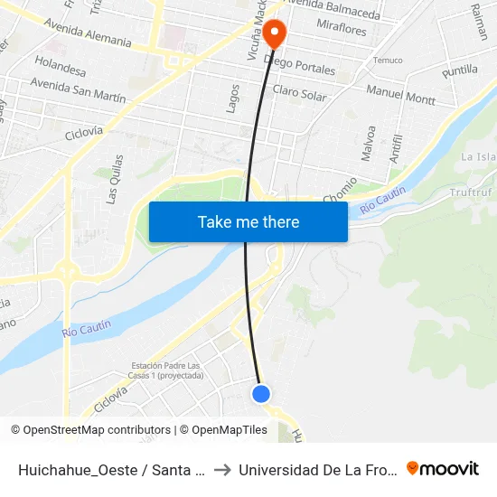 Huichahue_Oeste / Santa Maria to Universidad De La Frontera map