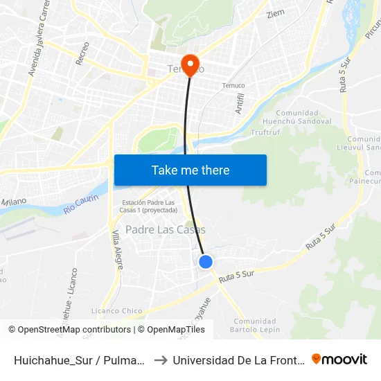Huichahue_Sur / Pulmahue to Universidad De La Frontera map