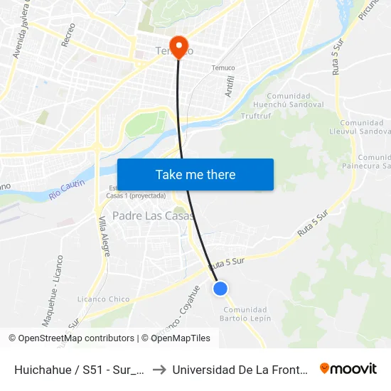 Huichahue / S51 - Sur_20 to Universidad De La Frontera map