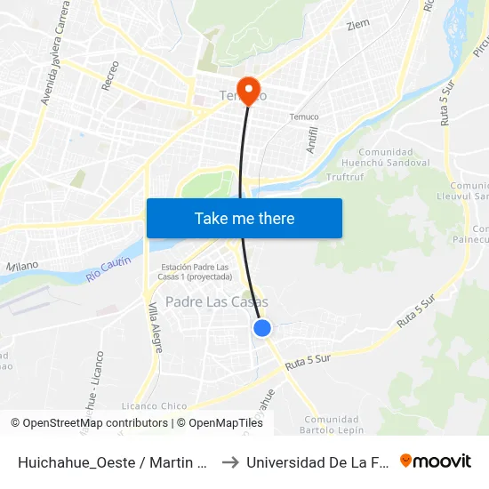Huichahue_Oeste / Martin Alonqueo to Universidad De La Frontera map