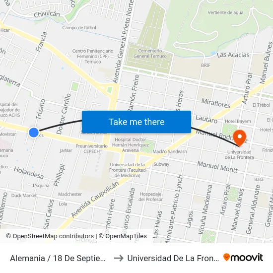 Alemania / 18 De Septiembre to Universidad De La Frontera map