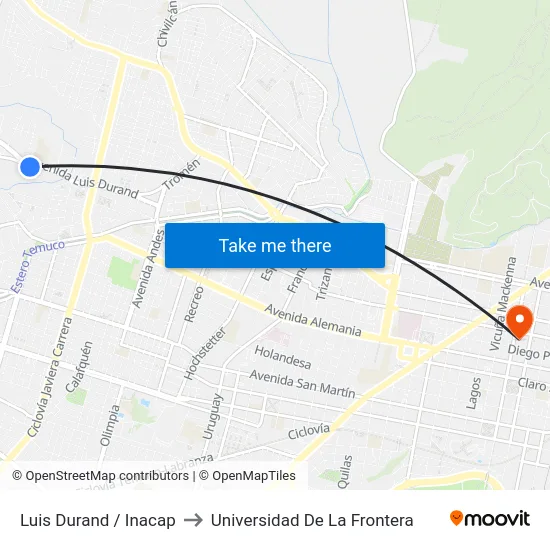Luis Durand / Inacap to Universidad De La Frontera map