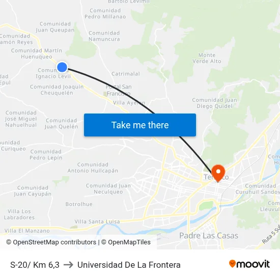 S-20/ Km 6,3 to Universidad De La Frontera map
