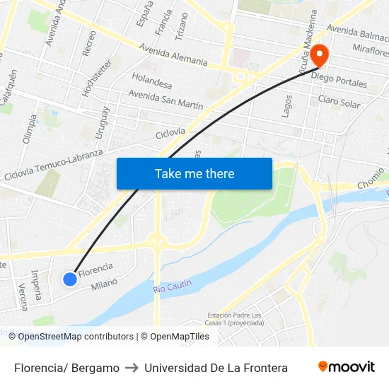 Florencia/ Bergamo to Universidad De La Frontera map