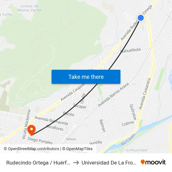 Rudecindo Ortega / Huérfanos to Universidad De La Frontera map
