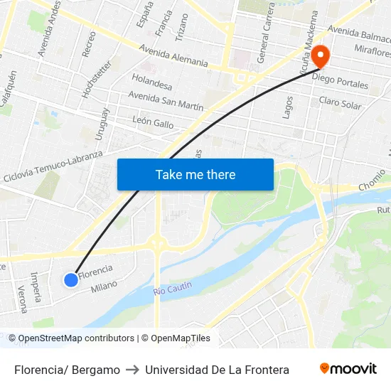 Florencia/ Bergamo to Universidad De La Frontera map