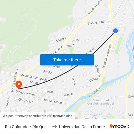 Río Colorado / Río Quepe to Universidad De La Frontera map
