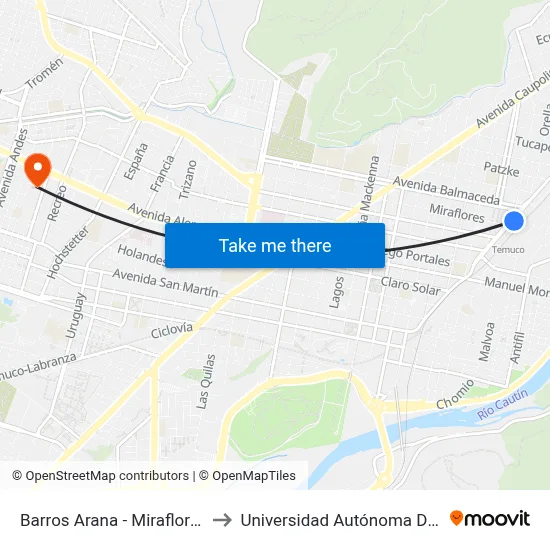 Barros Arana - Miraflores S-N to Universidad Autónoma De Chile map