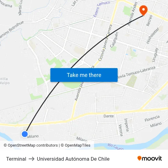 Terminal to Universidad Autónoma De Chile map