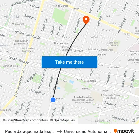 Paula Jaraquemada Esq. Olimpia to Universidad Autónoma De Chile map