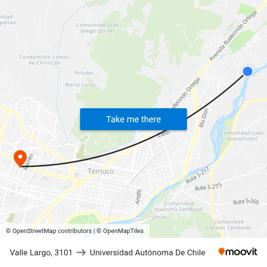 Valle Largo, 3101 to Universidad Autónoma De Chile map