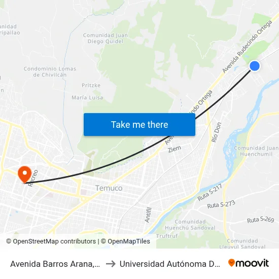 Avenida Barros Arana, 3450 to Universidad Autónoma De Chile map