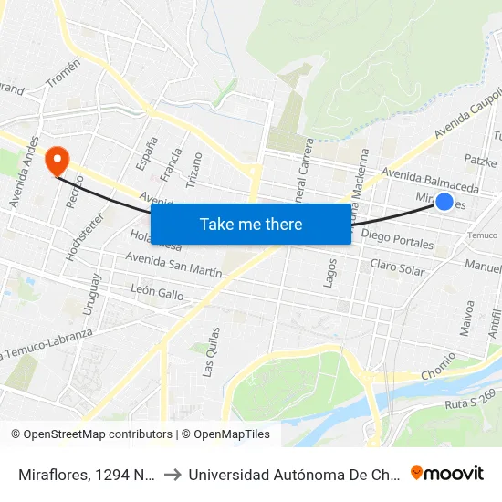 Miraflores, 1294 N-S to Universidad Autónoma De Chile map
