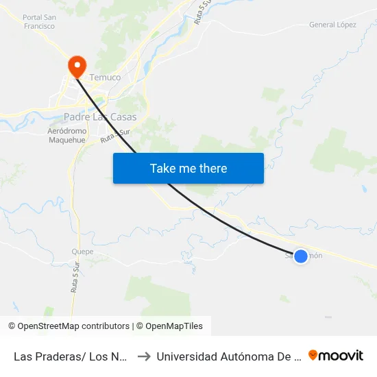 Las Praderas/ Los Notros to Universidad Autónoma De Chile map