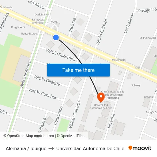Alemania / Iquique to Universidad Autónoma De Chile map