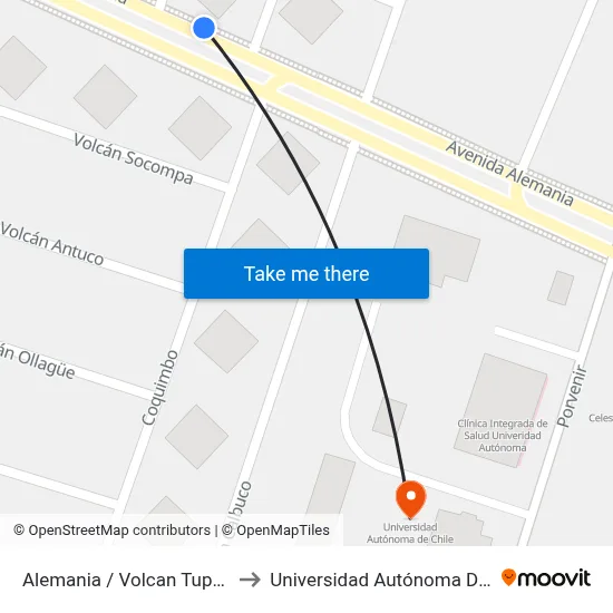 Alemania / Volcan Tupungato to Universidad Autónoma De Chile map