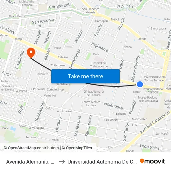 Avenida Alemania, 195 to Universidad Autónoma De Chile map