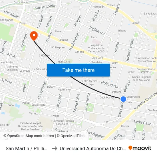 San Martin / Phillippi to Universidad Autónoma De Chile map