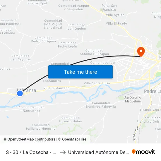S - 30 / La Cosecha - Norte to Universidad Autónoma De Chile map