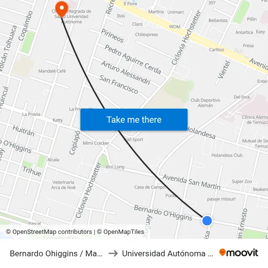 Bernardo Ohiggins / Maria Luisa to Universidad Autónoma De Chile map