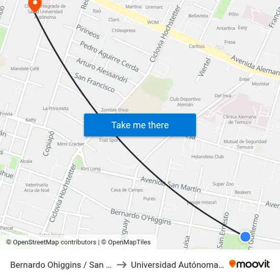 Bernardo Ohiggins / San Guillermo to Universidad Autónoma De Chile map