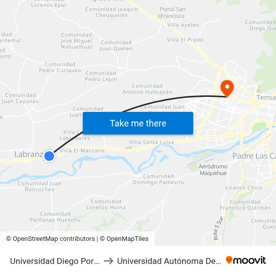 Universidad Diego Portales to Universidad Autónoma De Chile map