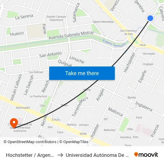 Hochstetter / Argentina to Universidad Autónoma De Chile map