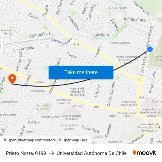 Prieto Norte, 0199 to Universidad Autónoma De Chile map