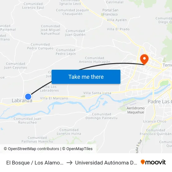 El Bosque / Los Alamos - Sur to Universidad Autónoma De Chile map