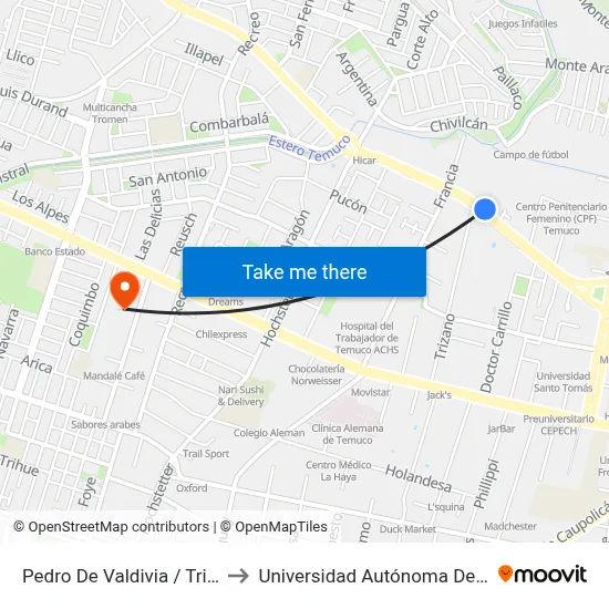Pedro De Valdivia / Trizano to Universidad Autónoma De Chile map