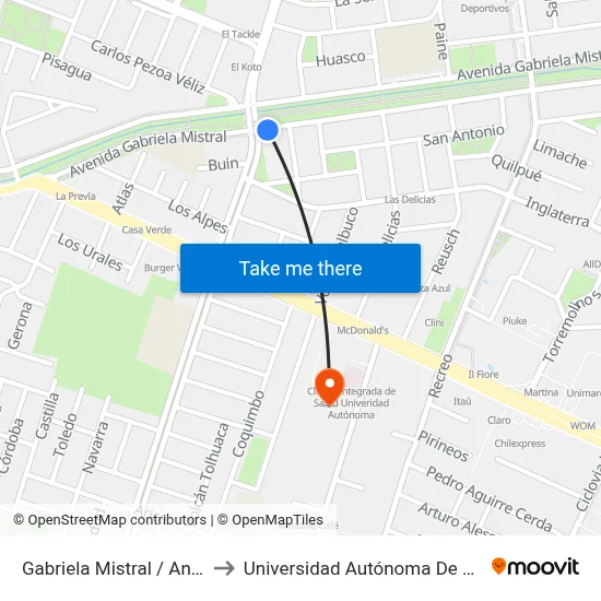 Gabriela Mistral / Andes to Universidad Autónoma De Chile map