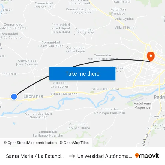 Santa Maria / La Estancia - Oriente to Universidad Autónoma De Chile map