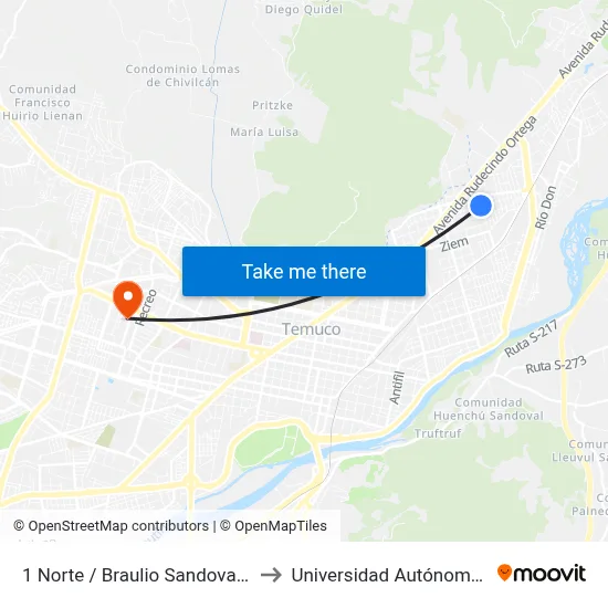 1 Norte / Braulio Sandoval - Poniente to Universidad Autónoma De Chile map