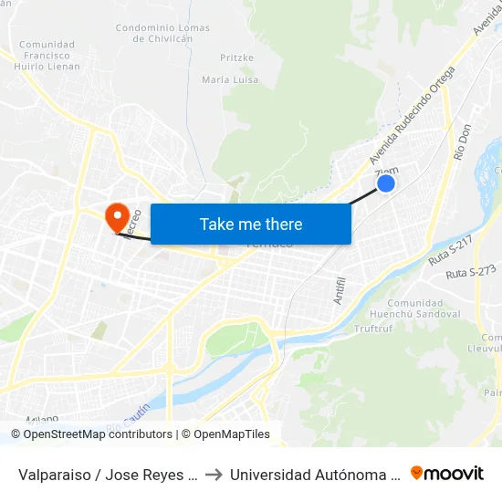 Valparaiso / Jose Reyes Morales to Universidad Autónoma De Chile map