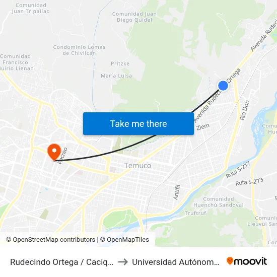 Rudecindo Ortega / Cacique Melivilu to Universidad Autónoma De Chile map