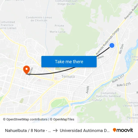 Nahuelbuta / 8 Norte - Norte to Universidad Autónoma De Chile map