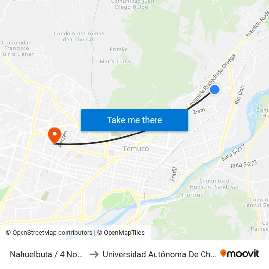 Nahuelbuta / 4 Norte to Universidad Autónoma De Chile map