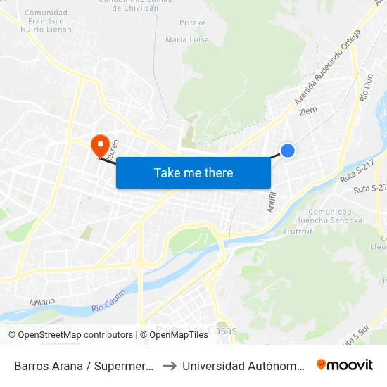 Barros Arana / Supermercado Lider to Universidad Autónoma De Chile map