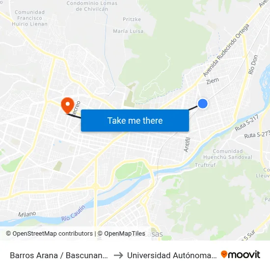 Barros Arana / Bascunan Sta Maria to Universidad Autónoma De Chile map