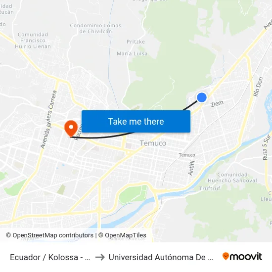 Ecuador / Kolossa - Sur to Universidad Autónoma De Chile map
