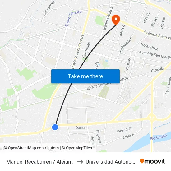 Manuel Recabarren / Alejandro Volta - Sur to Universidad Autónoma De Chile map